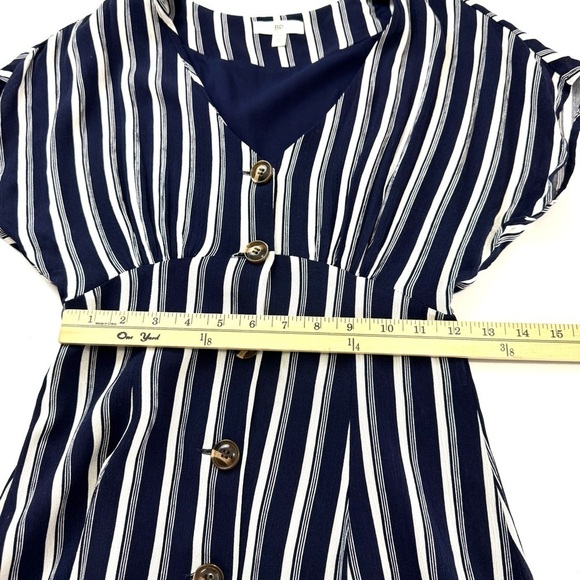Bp Nordstrom Women’s XXS Button Front Prairie Mini Dress Navy Stripped Nautical - Picture 12 of 14